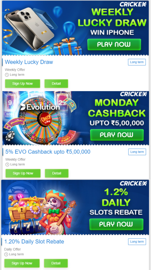 Crickex India Overview - crickex promo codes weekly lucky draw to win iphone, monday cashback, slots rebate, play on crickex now