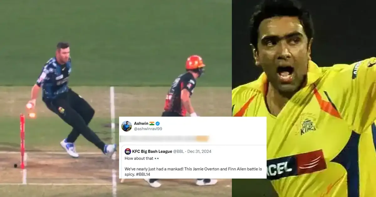 r ashwin reacts to jamie overton s mankading attempt in big bash league