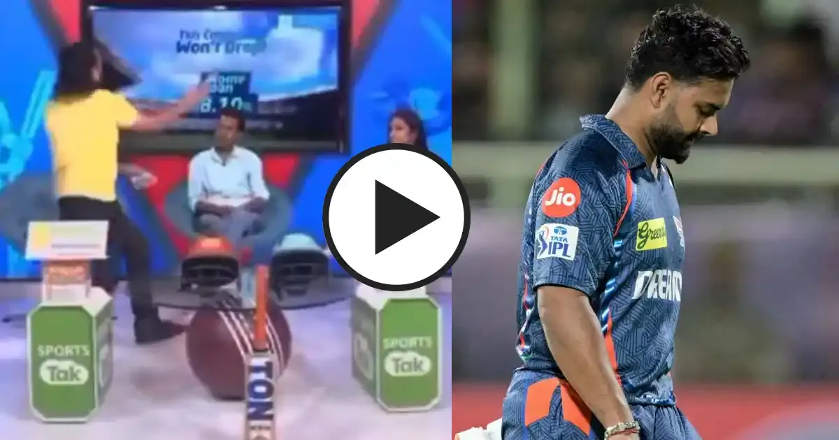 anchor displays rage on live show shatters tv and pushes table following rishabh pant s shambolic performance during srh vs lsg in ipl 2025