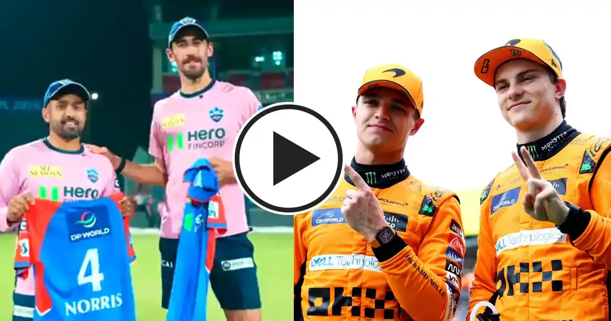 delhi capitals gift signed jersey to mclaren f1 stars lando norris and oscar piastri