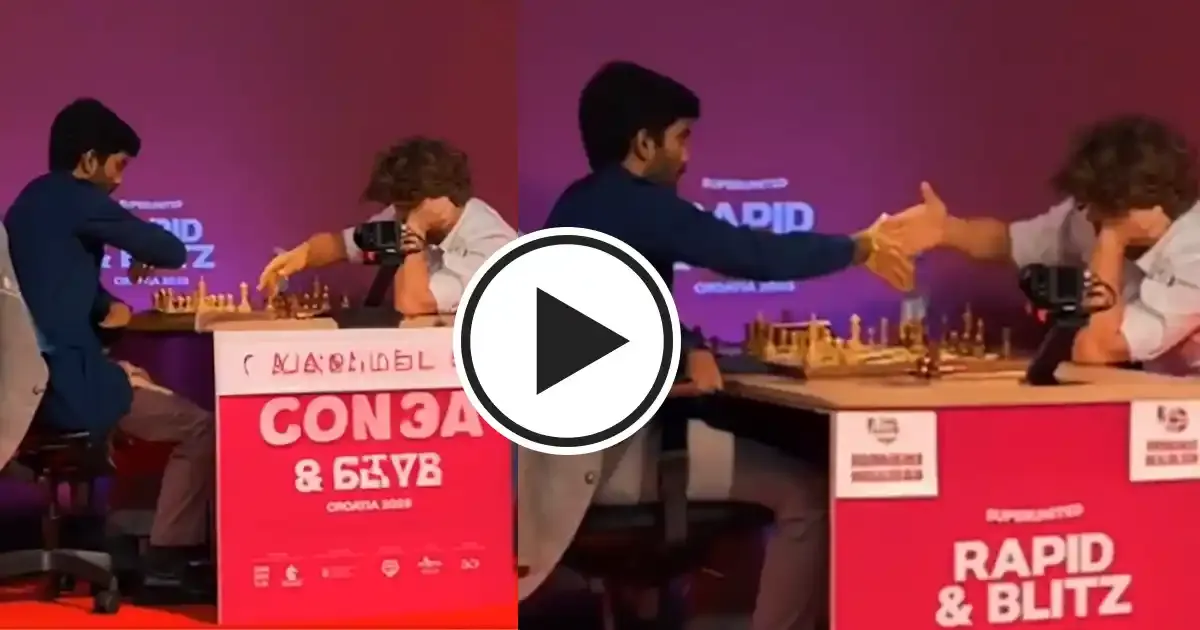 magnus carlsen hands defeat to d gukesh in blitz round of the superunited rapid and blitz 2025