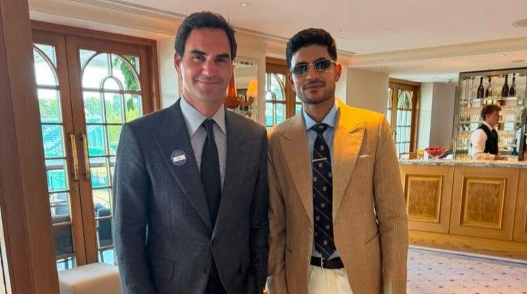 shubman gill shares moment with 20 time grand slam champion roger federer at wimbledon visuals viral